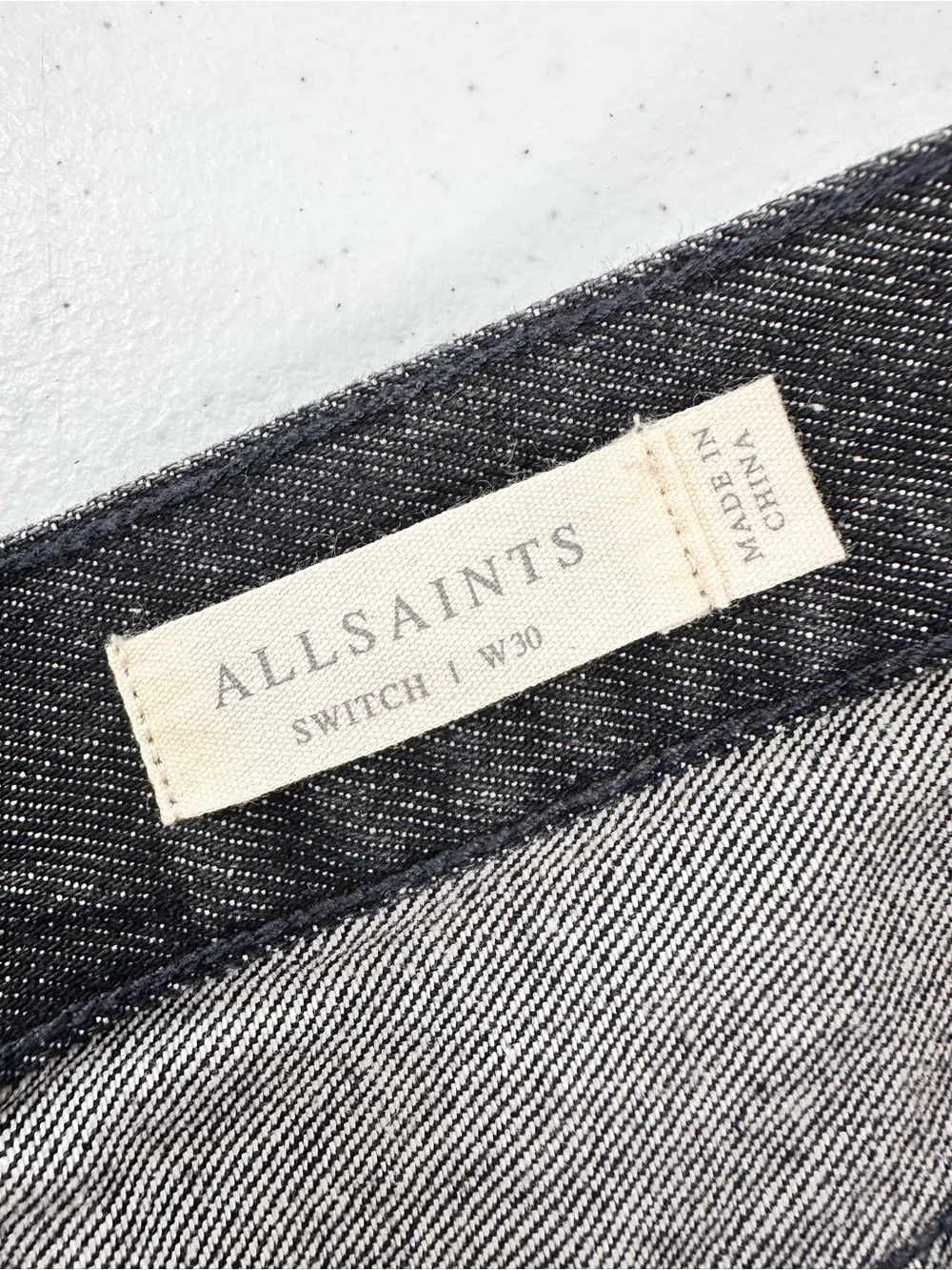 AllSaints Switch Skinny Denim Shorts Washed Black Button Fly Grunge Minimal W30